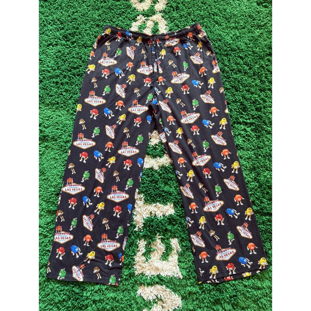 M&M's Pajama Pants Mens XL Black Good Las Vegas Character Print Lounge Bottoms
